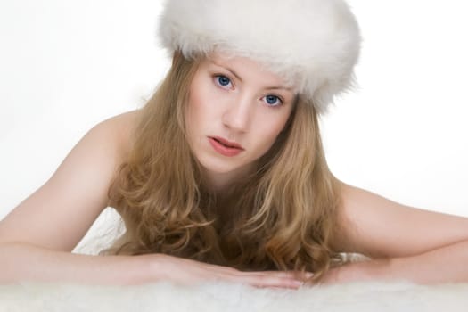 Female temptation with fur cap