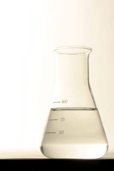 Erlenmeyer flask with clear liquid
