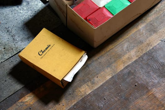 Attic,chemistry book,boxes