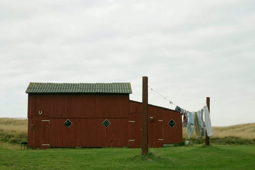 Wooden house,clothesline