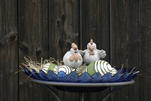 Bowl with ceramic chickens