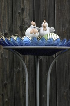 Bowl with ceramic chickens