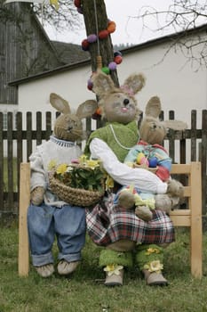 Easter bunny family made of straw