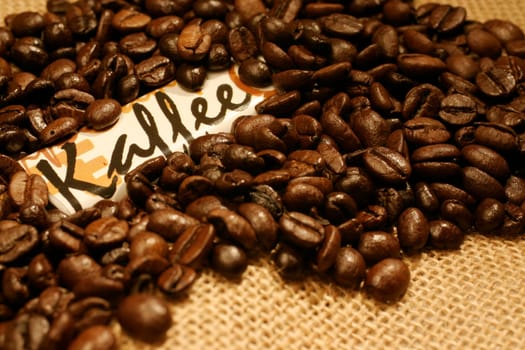 Coffee beans with lettering