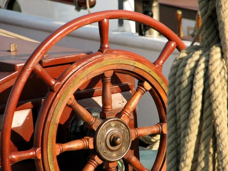 Steering wheel on a traditional sailing ship