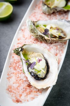 fresh oysters on red sea salt