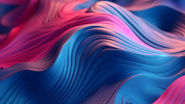 closeup abstract pink and blue volumetric wavy background. Neural network generated in May 2023. Not based on any actual person, scene or pattern.