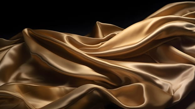 Golden-colored silk surface with folds. Abstract background. Neural network generated in May 2023. Not based on any actual scene or pattern.