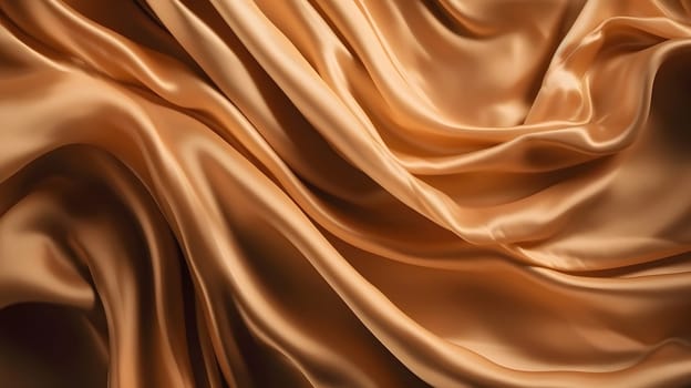 Golden-colored silk surface with folds. Abstract background. Neural network generated in May 2023. Not based on any actual scene or pattern.