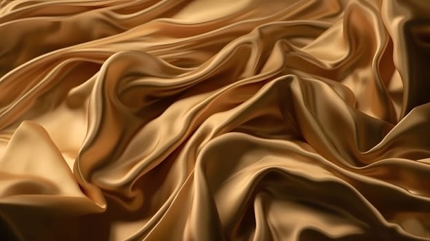 Golden-colored silk surface with folds. Abstract background. Neural network generated in May 2023. Not based on any actual scene or pattern.