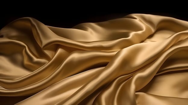 Golden-colored silk surface with folds. Abstract background. Neural network generated in May 2023. Not based on any actual scene or pattern.