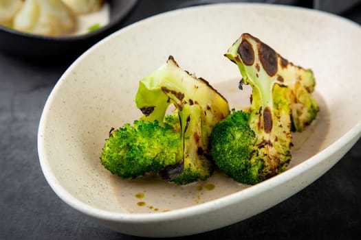 cooked broccoli in mushroom sauce