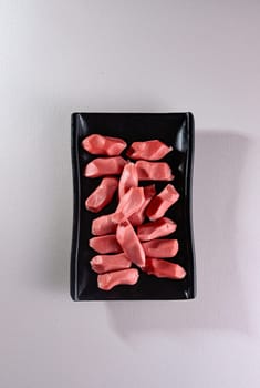 unusual and delicious geometrical sausages.Garnish. View from above. Chinese cuisine, hotpot ingredient