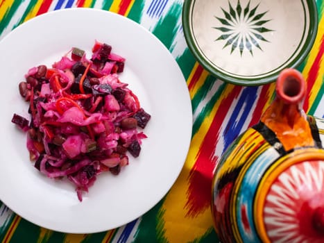 Venigret salad - beets, potatoes, onions and sauerkraut. Asian style. High quality photo