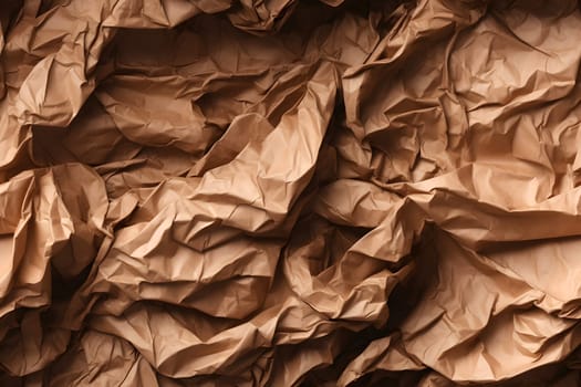 Crumpled brown paper seamless texture and background. Neural network generated in May 2023. Not based on any actual scene or pattern.