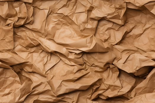 Crumpled brown paper seamless texture and background. Neural network generated in May 2023. Not based on any actual scene or pattern.