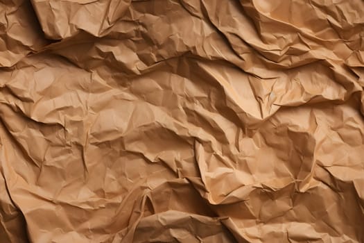 Crumpled brown paper seamless texture and background. Neural network generated in May 2023. Not based on any actual scene or pattern.