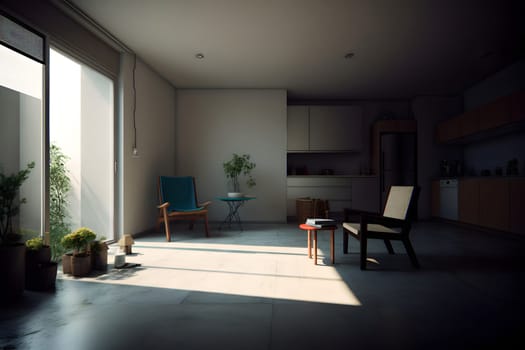 photorealistic interior in minimalistic style. Neural network generated in May 2023. Not based on any actual scene or pattern.