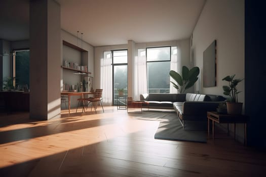 photorealistic interior in minimalistic style. Neural network generated in May 2023. Not based on any actual scene or pattern.