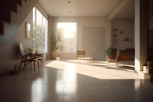 photorealistic interior in minimalistic style. Neural network generated in May 2023. Not based on any actual scene or pattern.