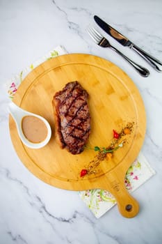beef steak with spices and sauce