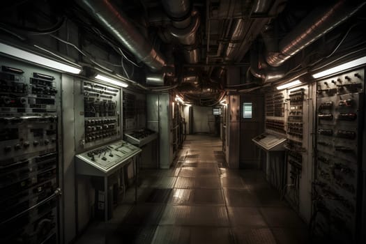 abandoned old unerground research laboratory. Neural network generated in May 2023. Not based on any actual scene or pattern.