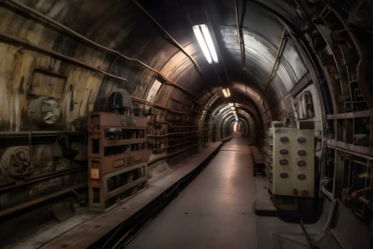 abandoned old unerground bunker interior. Neural network generated in May 2023. Not based on any actual scene or pattern.
