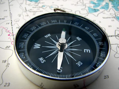 Hiking compass on map
