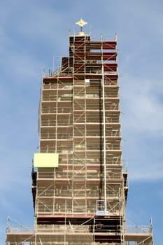Church tower with scaffolding