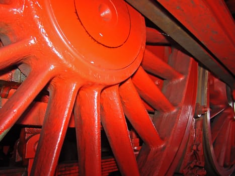 Wheels of a steam locomotive