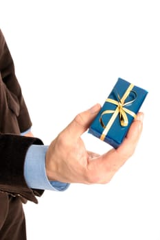 Man holding gift in hand