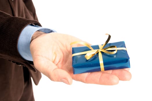 Man holding gift in hand