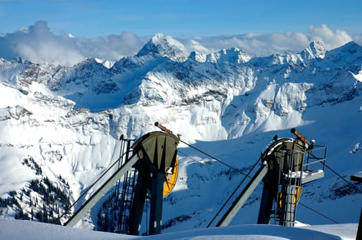 Gondola pillars in the mountains