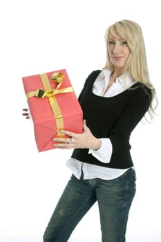 Young woman holding gift in her hands