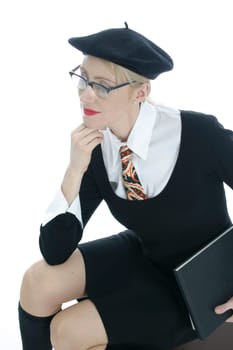 Young woman wearing glasses and beret