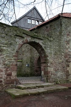 Passage in the outer wall of Blomberg Castle (Lippe district,North Rhine-Westphalia)