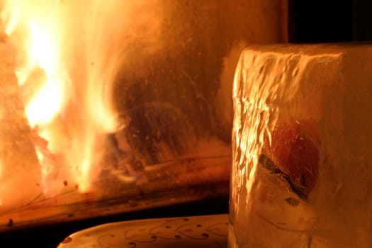 Ice block with rose and fire