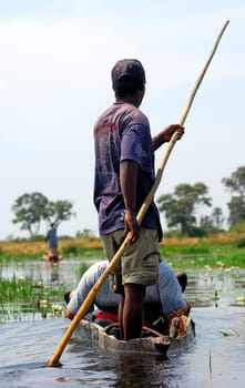 In the Mokoro dugout,Okavango Delta,Botswana
