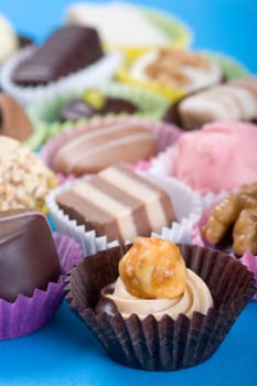 Chocolates on blue
