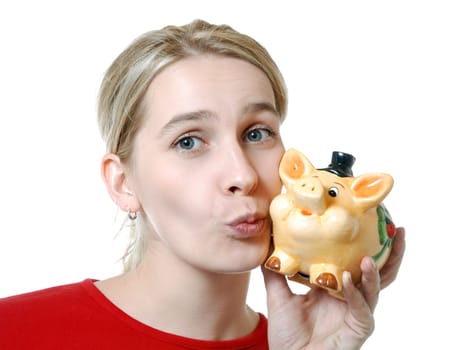 Woman with piggy bank