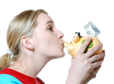 Woman with piggy bank