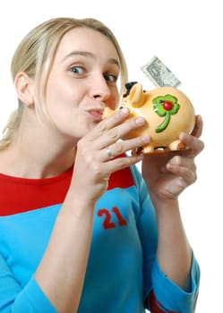 Woman with piggy bank