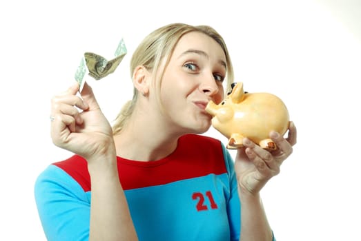 Woman with piggy bank