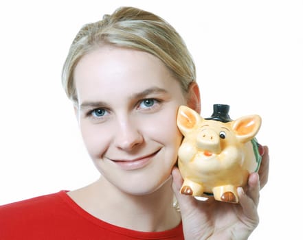 Woman with piggy bank