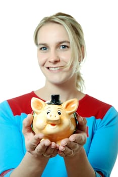 Woman with piggy bank