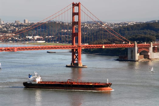 Freighter under the Golden Gate Bridge
