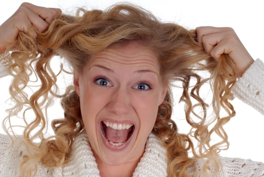 Woman pulls her hair out