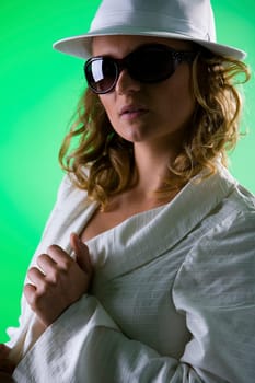 Woman with white suit and hat IV