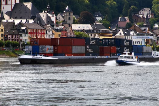 Container ship on the Rhine