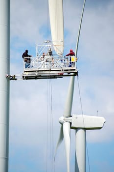 Workers at wind turbine